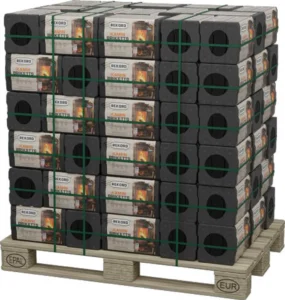 REKORD Braunkohle Briketts auf Palette 90x10kg Bündel, 900kg Palette / Gluthalter / Nachtbriketts, inklusive EUR-Palette (kein Tausch)